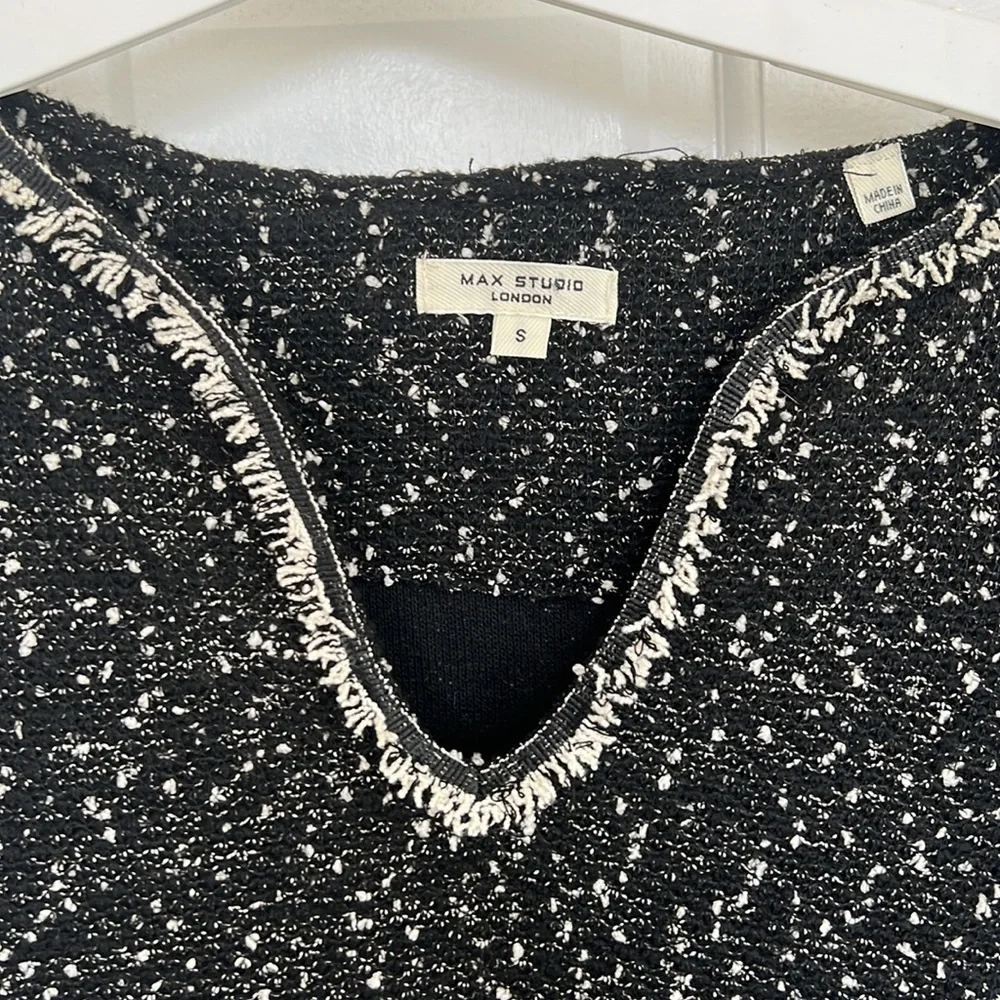 Max Studio Vneck Quarter Sleeve Tweed Boucle Sheath Black White Mini Dress - Picture 5 of 7